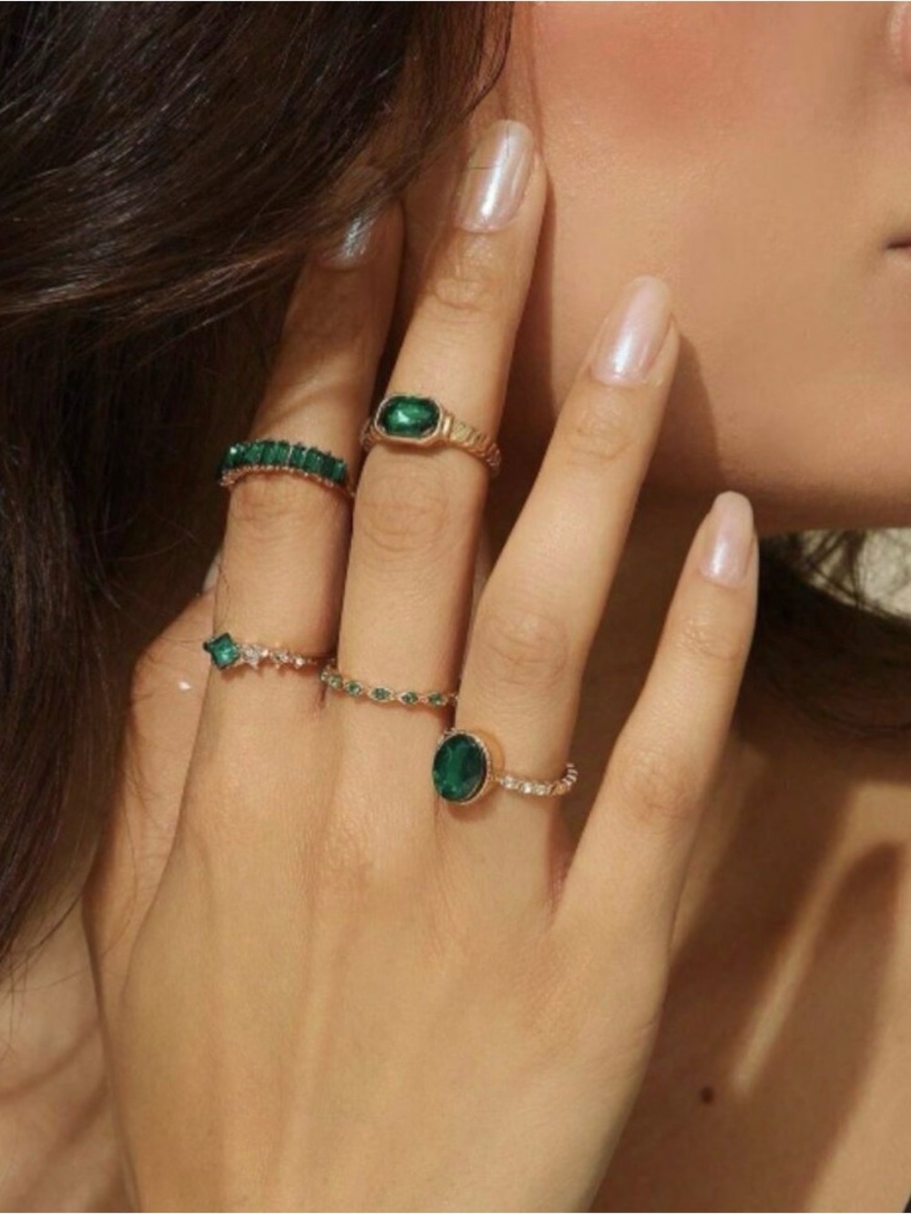 18K Gold Filled Emerald Cut
Green Stone Ring Set
